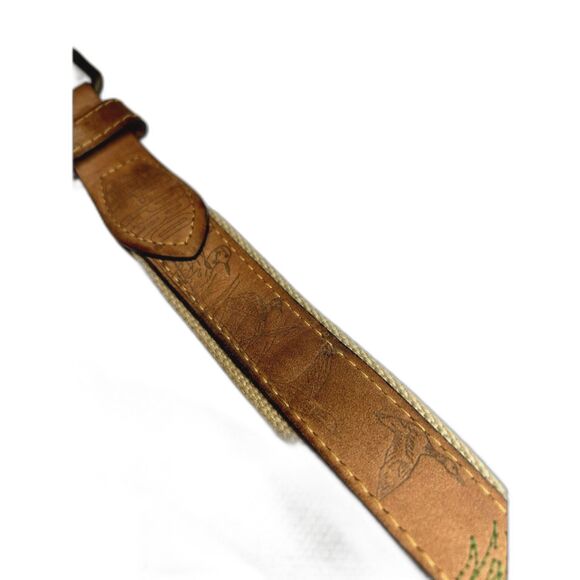 Zep Pro Men's 38 Nubuck Leather Canvas Belt Fishing Embroidered Hunting Dog - Picture 2 of 6